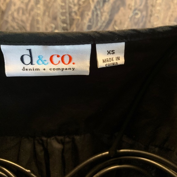 Denim & Co. Shirt Black Cotton with Embroidered Flowers Peasant Button-Up - Picture 3 of 7